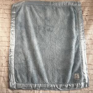 Little Giraffe Baby Security Blanket Lovey Satin Trim Faux Fur Blue Chenille